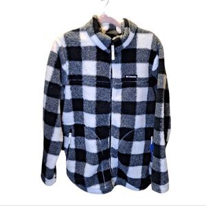 Columbia Womens High-Pile Sherpa Fleece Jacket Size 1X Black White Buffalo Check